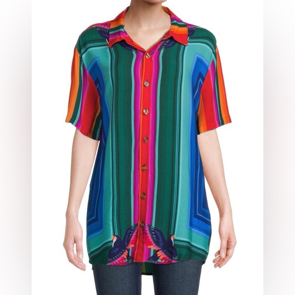 FARM Rio Tops - FARM RIO Geometric Macaw Shirt Women's Size XL Cotton Multicolor Top Button